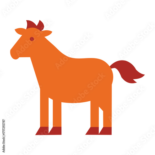 A vibrant illustration of an orange horse standing proudly isolated on white background, showcasing strength and elegance in its form