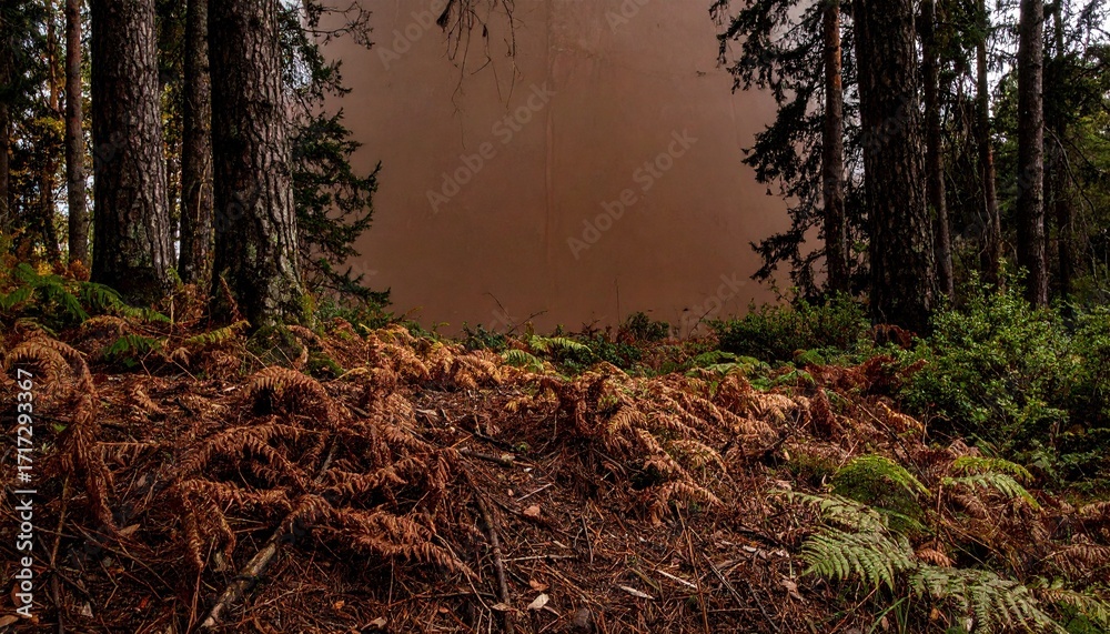 Obraz premium Autumn Forest Path with Brown and Green Undergrowth