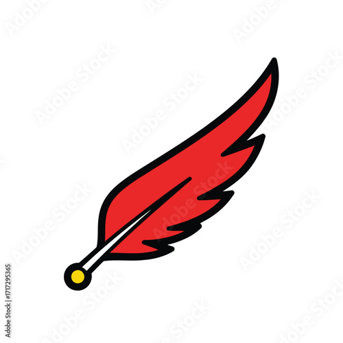 Vector art of red feather with yellow tip