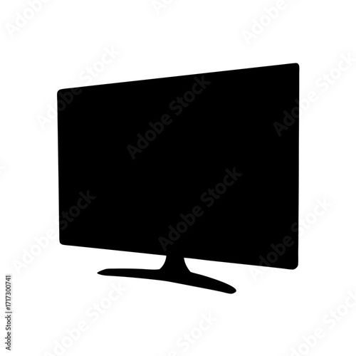 Black flat screen monitor silhouette icon-Minimalist black silhouette of a flat screen monitor or television icon on white background, symbolizing technology, media, and digital display.