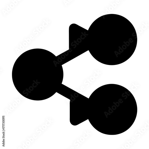 Share Icon-Black silhouette icon of a share symbol with three connected circles, representing social sharing, links, connectivity, and communication.