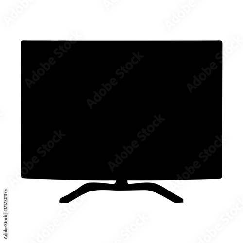 Television Silhouette Icon for Media and Entertainment-Black silhouette of a modern television screen, representing media, entertainment, home theater, broadcasting, and digital display technology.
