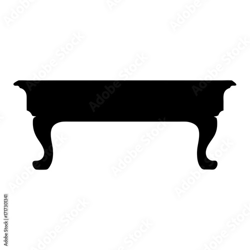 Silhouette Icon of Classic Wooden Table-Black silhouette of a rectangular wooden table with curved legs, symbolizing furniture, dining, interior design, or traditional home decor.