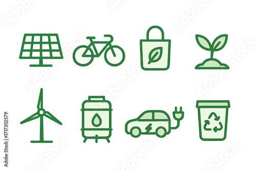 Eco-friendly icons: renewable energy and sustainability in modern line art