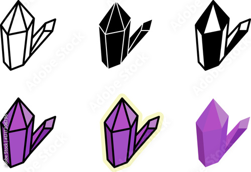 Crystal Icons Set Monochrome and Colorful Variations