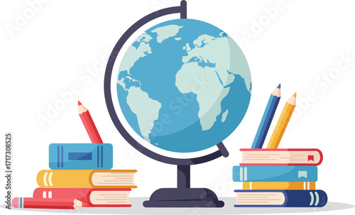 Education and Learning Globe Books and Pencils