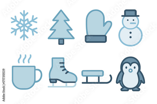 Glowing winter icons: festive frosty symbols with neon highlights for seasonal designs
