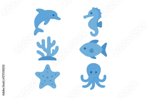 Glowing marine creatures set with dolphin, seahorse, and octopus
