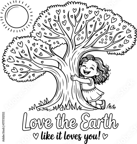 Embrace the Planet's Bounty A Child's Loving Hug to a Tree, Illustrating Earth's Love in Return