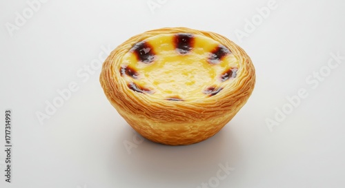 pastel de nata Portuguese-style custard tart isolated on a white background for dessert photography or culinary uses