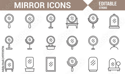 Outline vector design of mirrors, cosmetic accessories, and interior décor symbols