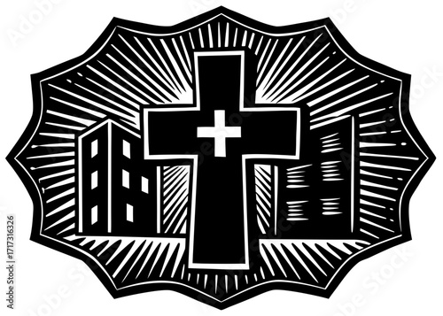 Hospital Cross Symbol Silhouette, Healthcare Science SVG, PNG