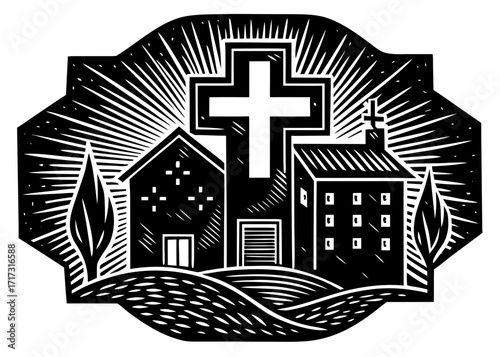 Hospital Cross Symbol Silhouette, Healthcare Science SVG, PNG