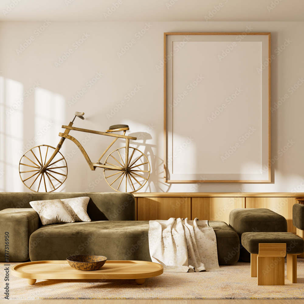 Φωτογραφία Scandinavian living room interior with wooden furniture and neutral tones