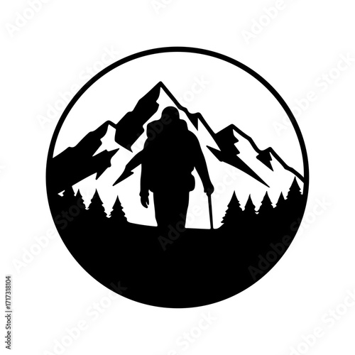 Brave hiker trekking through mountain wilderness, conquering peaks with determination and nature's beauty 