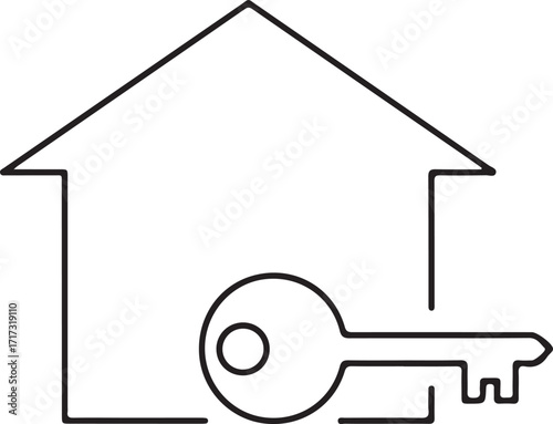 House with Key Rent Minimal Line Art Icon