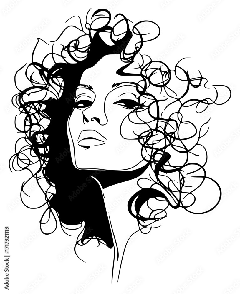 Fototapeta premium A girl with curly hair looks away