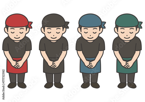 お辞儀する居酒屋店員セット