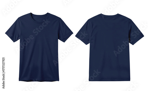 Navy Blue T-Shirt Mockup Front and Back View Template on White Background