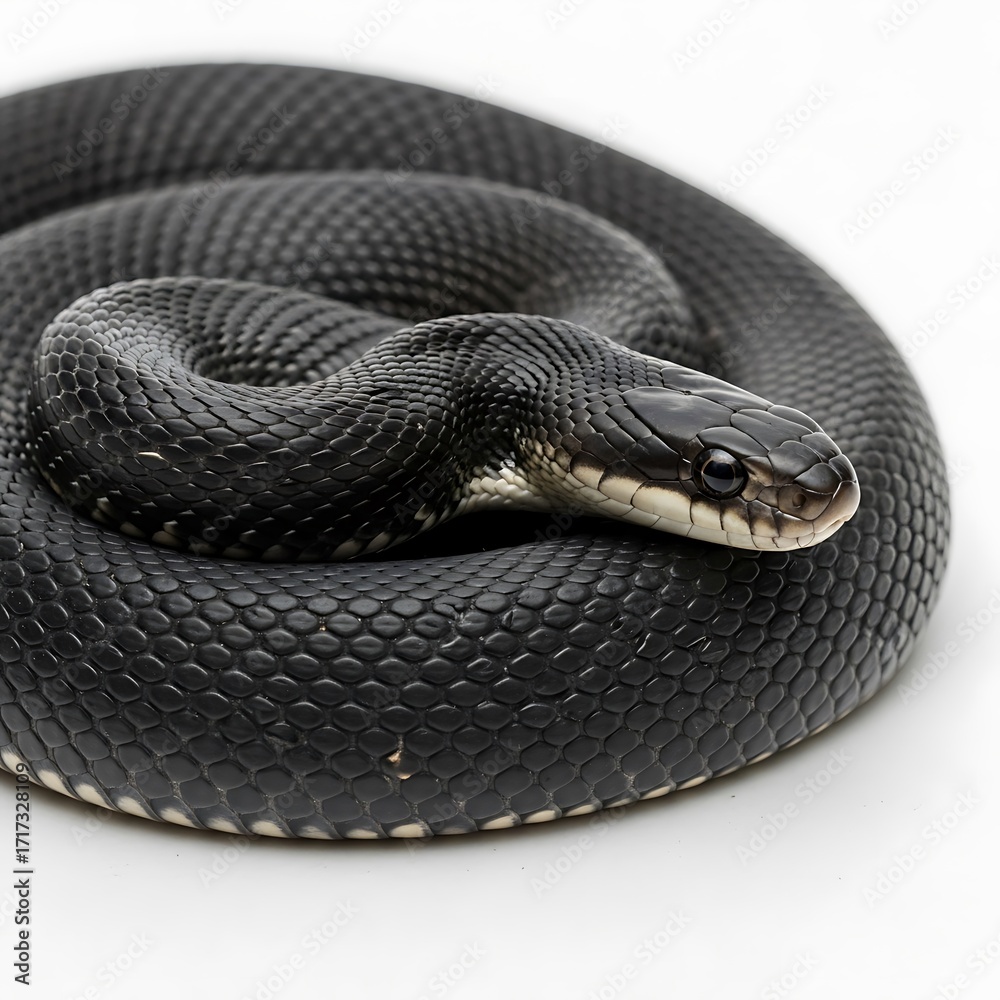 Obraz premium Black Snake Coiled, Close-up View, Wildlife Photography.