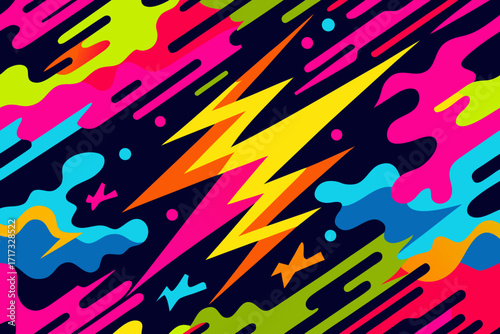 vibrant pop art background with neon camouflage patterns and rough brush. colorful background