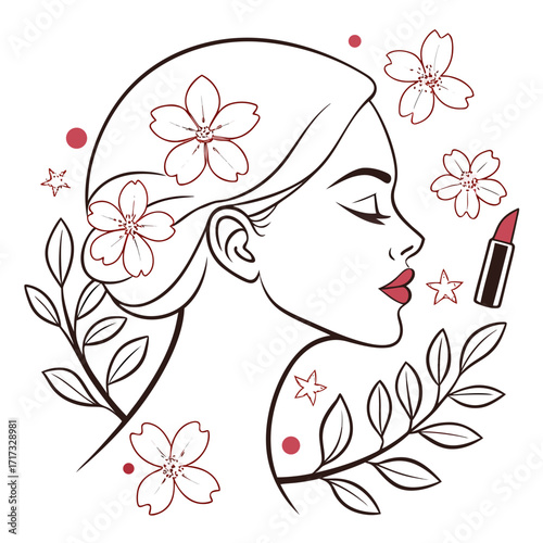 Minimal Beauty Face with Flowers