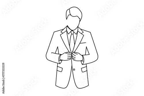 Hand drawn sketch of a man in a suit adjusting his jacket