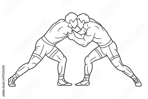 Two wrestlers grappling in a dynamic pose illustration