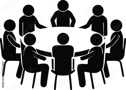 Teamwork and collaboration meeting around a round table for business ideas vector