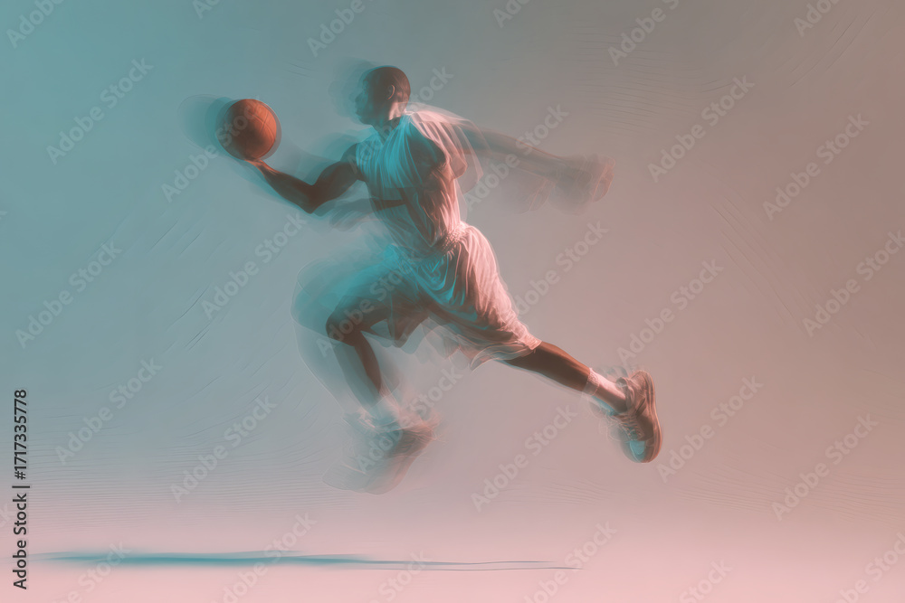Fototapeta premium Dynamic Basketball Dunk Mid-Air with Abstract Motion Blur