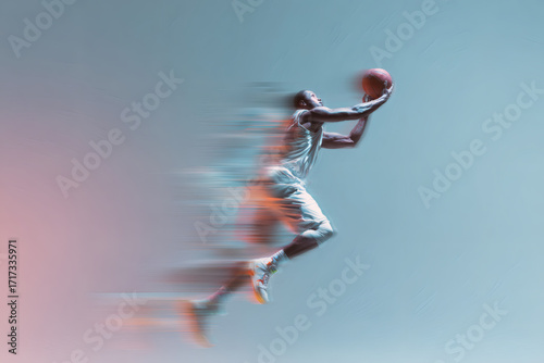 Dynamic Basketball Dunk Mid-Air with Abstract Motion Blur