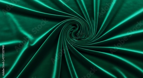 Luxurious emerald green velvet fabric swirled elegantly.