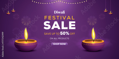 Diwali Festival Offer Discount Poster Design. Premium Luxury Advertising Logo label Design vector layered. Diwali Sale 50% Label Design Template. Creative Vector illustration.