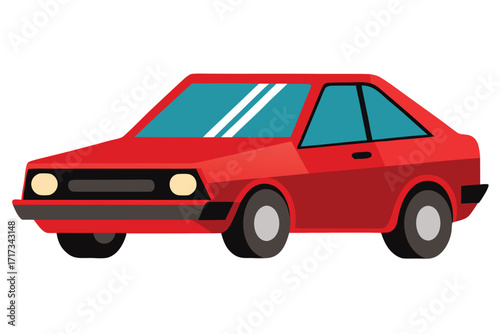 Red Cartoon Retro Car Illustration — Playful Vintage Hatchback for Kids, Family, and Travel Themes