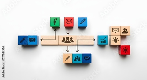 Colorful Wooden Block Workflow Diagram on White Background