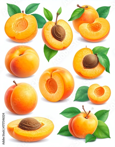 Realistic apricot fruit collection