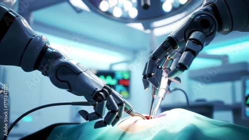 Robotic surgery with robotic arms performing an operation in a sterile environment room setting