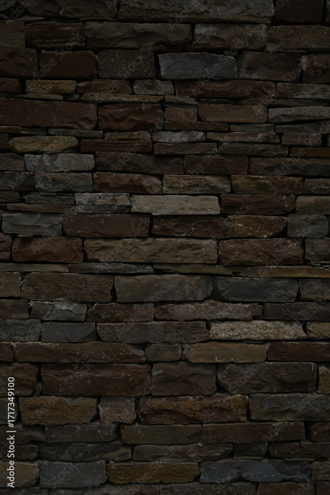 Fototapeta premium Old stone wall texture background Dark brown brick stone masonry close up Rustic stone wall pattern for design
