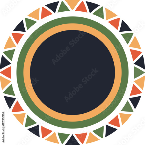 abstract background with round African pattern frame.Motif border,African ethnic culture ornament vector illustration on white background.