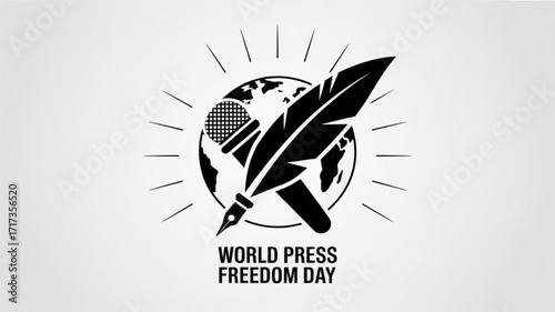 World press freedom day illustration with microphone and quill pen for journalism and free speech rights