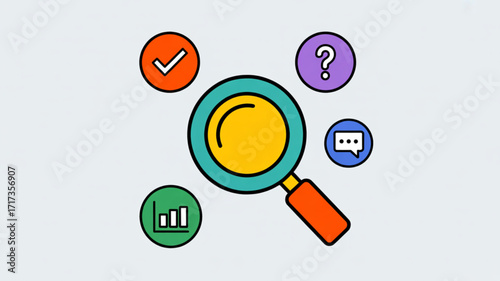 Search engine optimization seo analysis and research with magnifying glass and checkmark icon for website