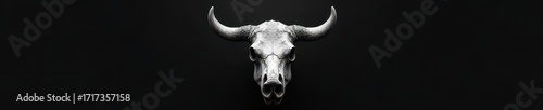 Black & white boar skull, sharp horns, angry expression , grim, power, beast