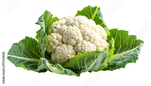 Fresh head of cauliflower isolated on solid white background Png format