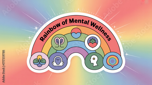 Rainbow mental health wellness sticker for emotional support and self care illustration and design element