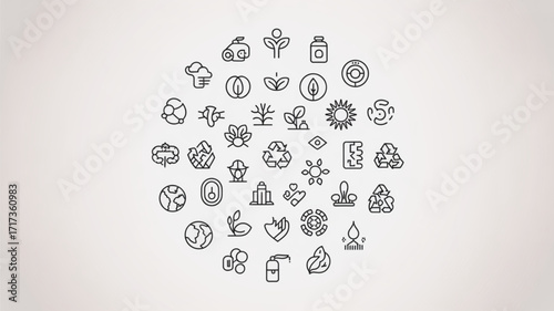 Eco friendly sustainable living vector icons set for green energy and environmental protection concepts design