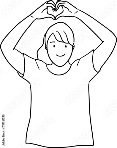 illustration of woman making heart sign gesture over the head outline