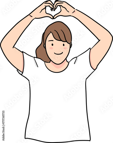 illustration of woman making heart sign gesture over the head outline