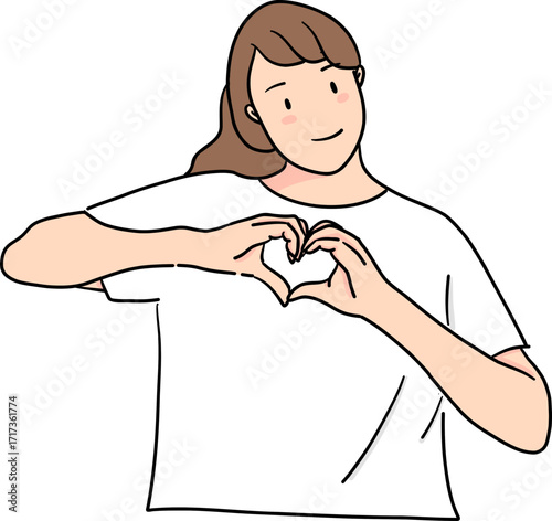 illustration of woman gesturing making heart sign