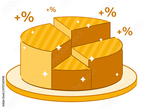 Gold Pie Chart with Percentage Symbol for Financial and Marketing Concept Illustration Clip Art