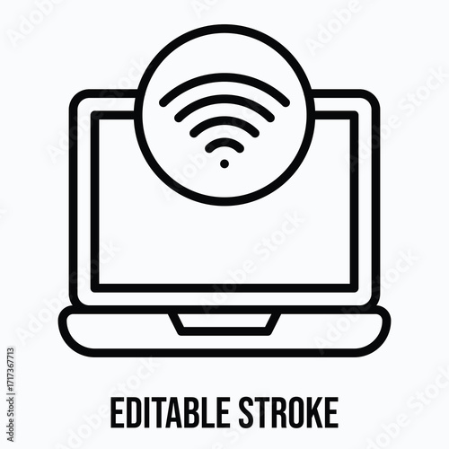 Wi-Fi Signal on Laptop Screen Isolated Vector Lineal Style Icon,